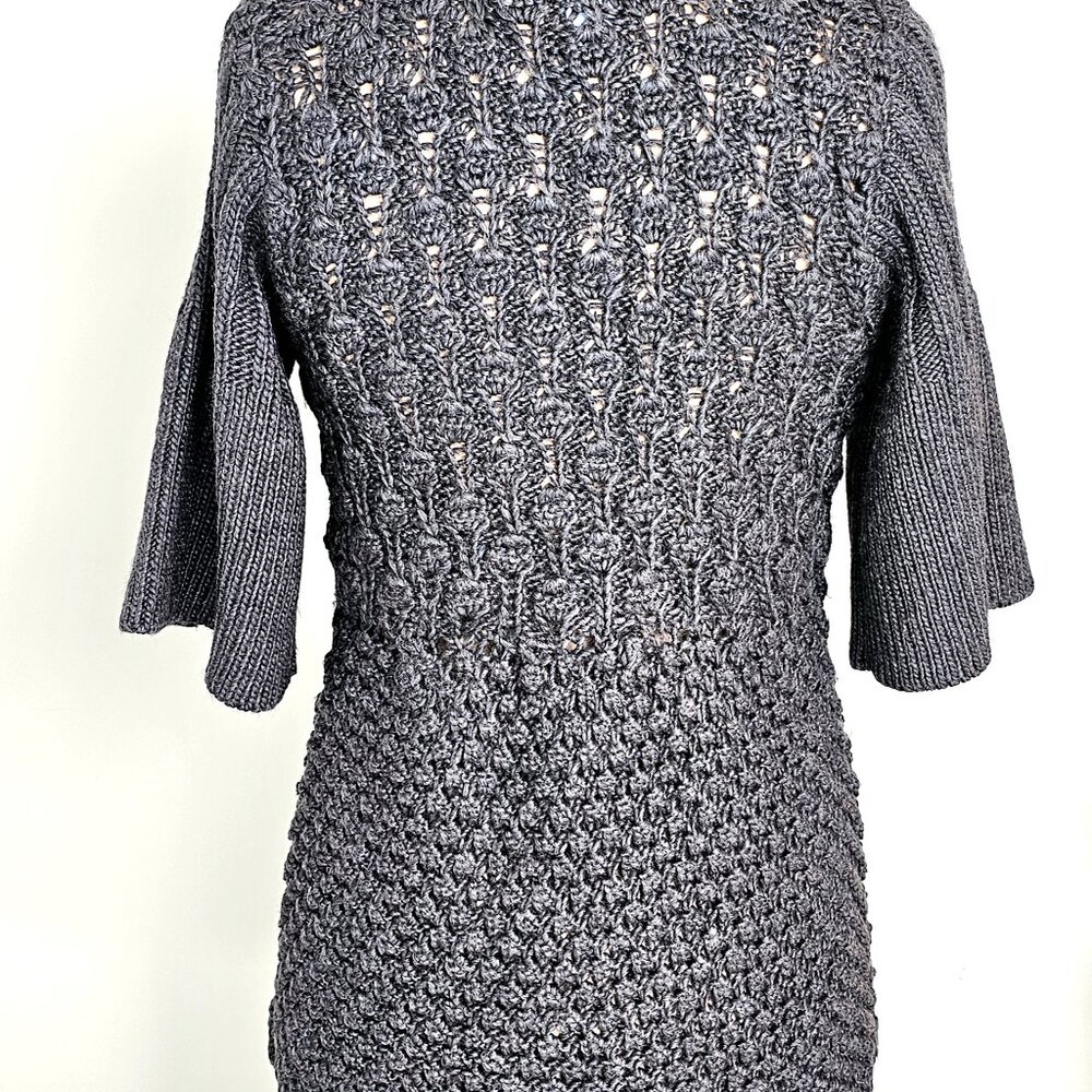 U Knits Charcoal Pointelle Shawl Collar Cardigan Sweater Medium - Picture 3 of 13